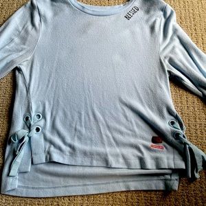 Blue cropped long sleeve sweater